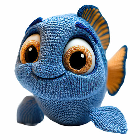 Blue fish toy isolated on white background. Clipping path included.の写真素材