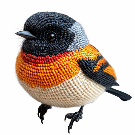 Handmade woolen bird isolated on white background with clipping path.の写真素材