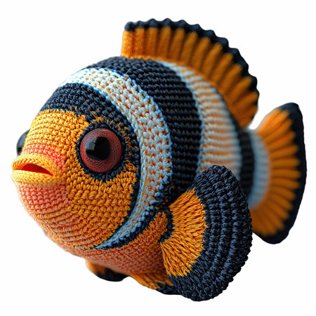 Fish made of wool isolated on white background. 3d illustration.の写真素材