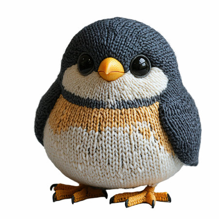 Handmade woolen penguin isolated on white background with clipping pathの写真素材
