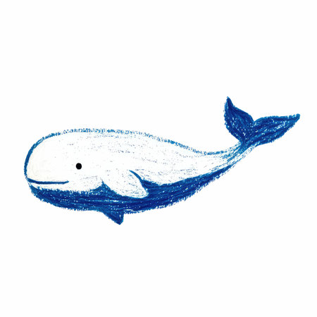 Illustration of a cute blue whale isolated on a white background.の写真素材
