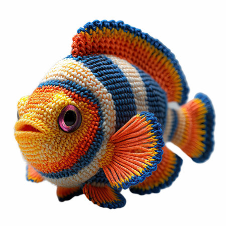 Fish made of yarn isolated on white background. Clipping path included.の写真素材
