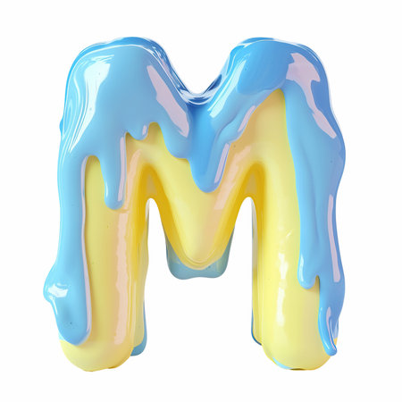 Melted blue and yellow font M letter. 3D Renderingの写真素材