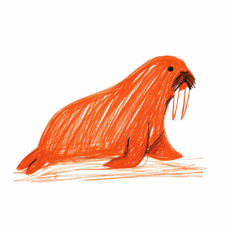Hand drawn walrus isolated on white background. Vector illustration in sketch style.の写真素材
