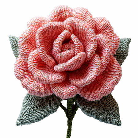 Handmade knitted rose flower isolated on white background. Clipping Pathの写真素材