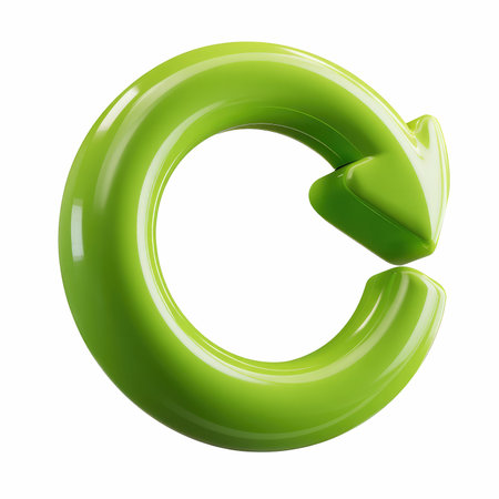 This vibrant green circular arrow represents concepts of refreshment and renewal, featuring a sleek 3D design. Ideal for various applications in modern graphics.の写真素材