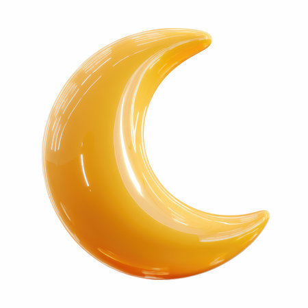 This smooth golden yellow moon shape features a glossy finish, perfect for enhancing design projects and artistic endeavors. Ideal for adding a touch of charm and creativity to visuals.の写真素材