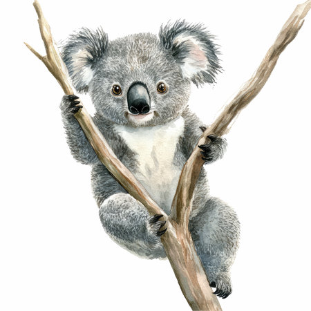 Koala on a branch. Watercolor illustration isolated on white backgroundの写真素材