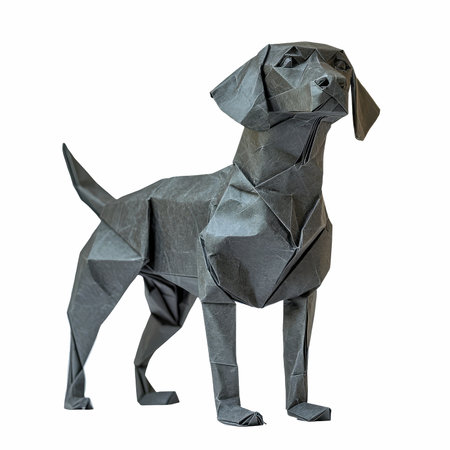 Origami dog made of paper isolated on white backgroundの写真素材