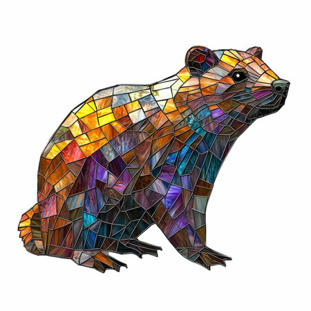 Colorful mosaic bear isolated on white background. 3D rendering.の写真素材