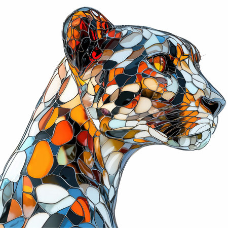 Abstract image of a panther in the style of stained glassの写真素材
