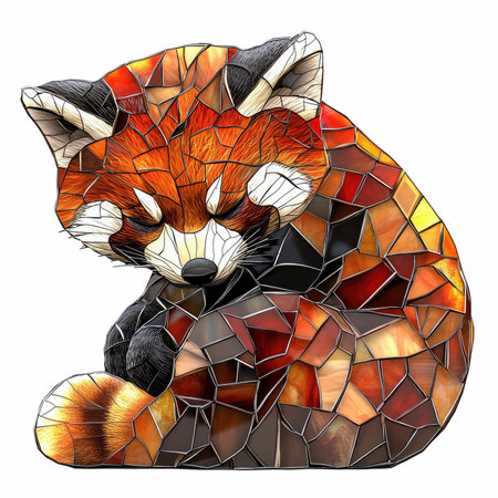 Low poly illustration of a red fox in a stained glass windowの写真素材