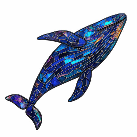 Illustration in stained glass style with a whale on a white backgroundの写真素材