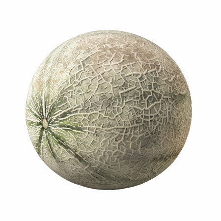 Melon isolated on white background. 3D rendering. Clipping path included.の写真素材