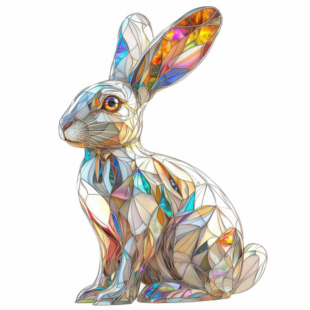 abstract vector stained-glass rabbit on a white background, illustrationの写真素材