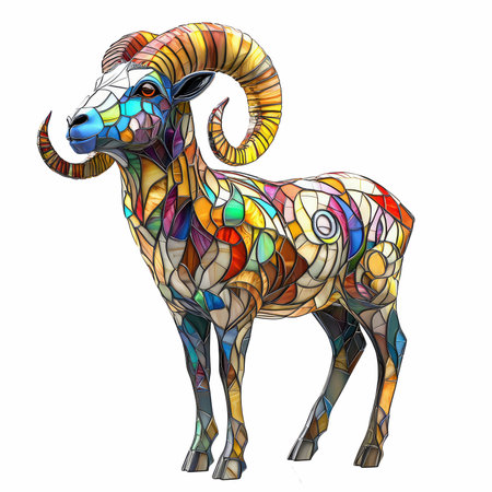 Ram in the style of stained glass on a white background, illustrationの写真素材