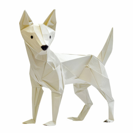 Paper origami dog isolated on white background. Origami paper dogの写真素材