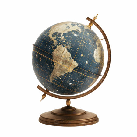 Antique globe isolated on white background. 3d illustration. Elements of this image furnished by NASAの写真素材