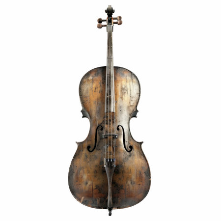 Old cello isolated on white background. Clipping path included.の写真素材