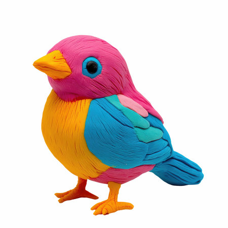 Plasticine colorful bird isolated on white background with clipping path.の写真素材