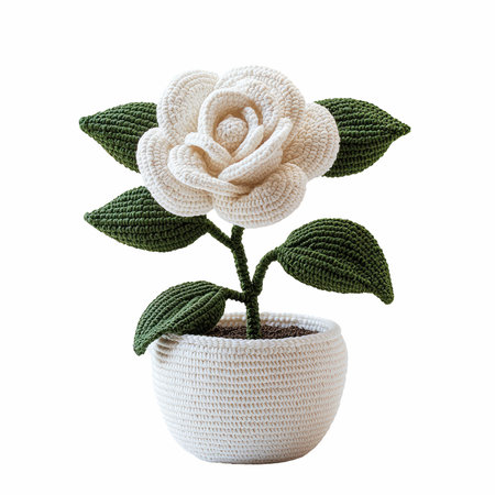 White rose flower in pot isolated on white background with clipping path.の写真素材
