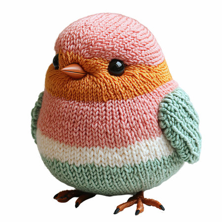Knitted bird isolated on white background. Clipping path included.の写真素材