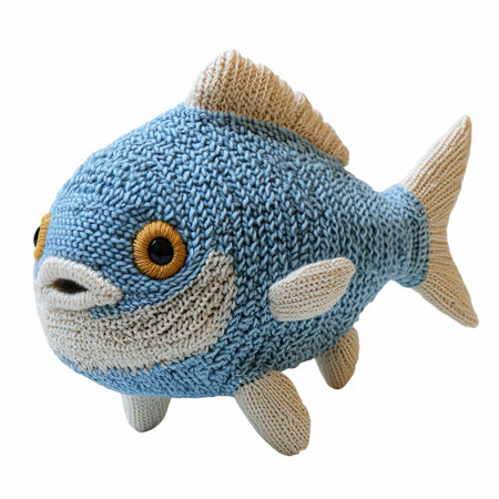 Knitted fish isolated on white background. Clipping path included.の写真素材