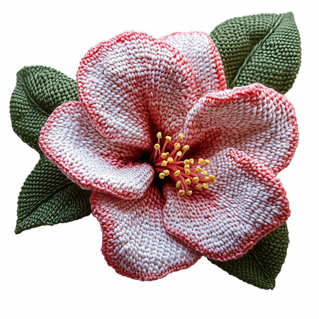 Handmade knitted flower isolated on white background. Clipping Pathの写真素材