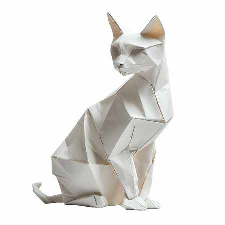 Paper origami cat isolated on white background. 3d rendering.の写真素材
