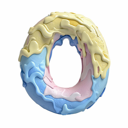 Alphabet letter O uppercase made of ice cream isolated on white background. 3d renderingの写真素材
