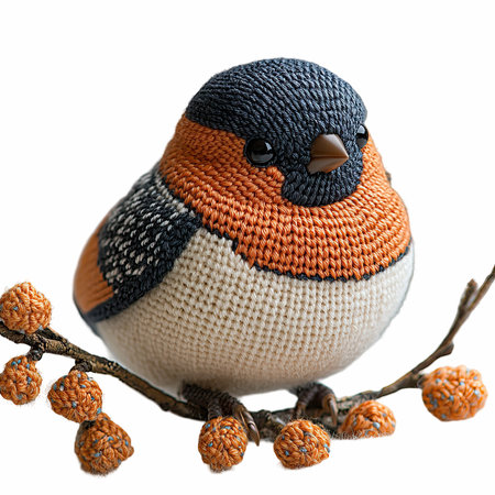 Cute bird sitting on a branch of a tree isolated on white backgroundの写真素材