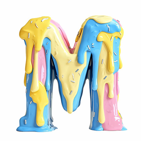 Rainbow glaze letter M uppercase. 3D renderingの写真素材