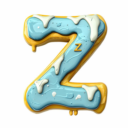 Alphabet letter Z uppercase. Blue icing sugar font with glaze isolated on white background. 3d renderingの写真素材