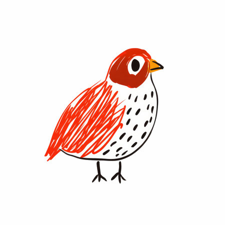 Cute red bird isolated on white background. Hand drawn vector illustration.の写真素材