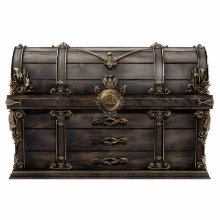 Antique wooden chest isolated on white background. 3d render.の写真素材
