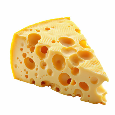 Piece of cheese isolated on white background. Clipping path included.の写真素材