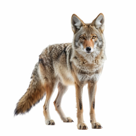 Coyote, Canis latrans, in front of a white backgroundの写真素材