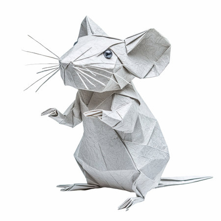 Paper origami mouse isolated on white background. 3d rendering.の写真素材