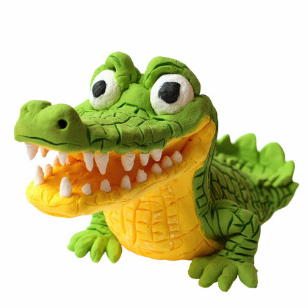 Crocodile plastic toy isolated on white background with clipping pathの写真素材