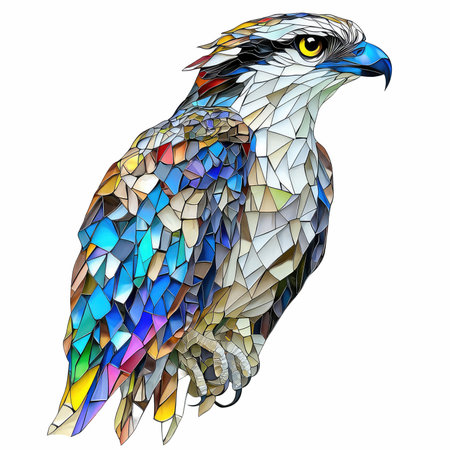 Illustration in stained glass style with an eagle on a white backgroundの写真素材