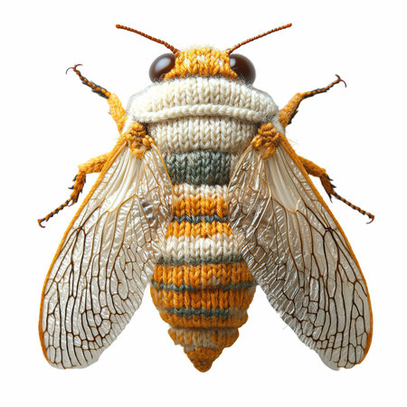 Bee in a knitted hat. Isolated on white background.の写真素材