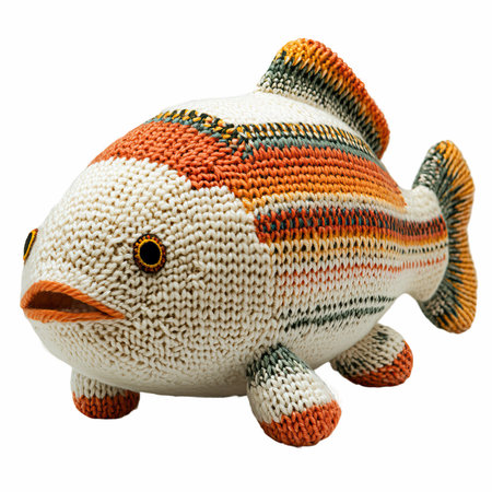 Knitted fish isolated on white background. Clipping path included.の写真素材