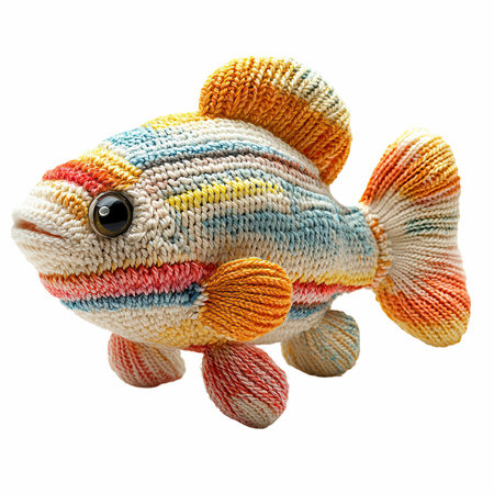 Knitted toy fish isolated on white background. Clipping path included.の写真素材