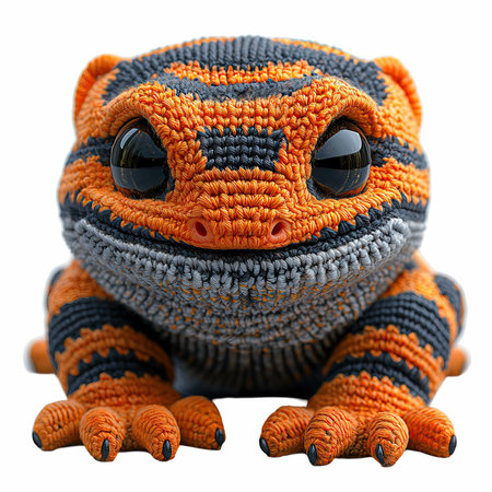 Knitted frog isolated on white background with clipping path. 3d illustration.の写真素材