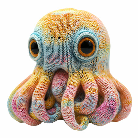 Knitted toy octopus isolated on white background. Clipping Pathの写真素材