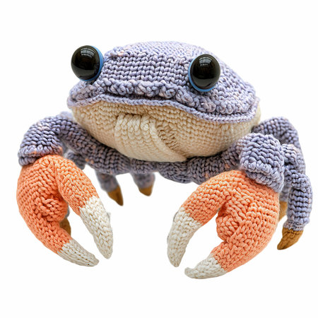 Handmade crocheted woolen frog isolated on white background.の写真素材