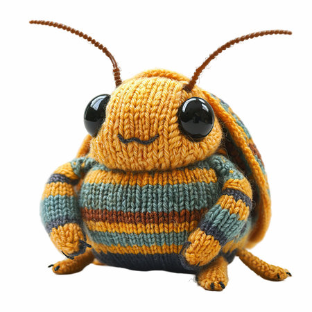 Knitted toy bee isolated on white background. Clipping path included.の写真素材