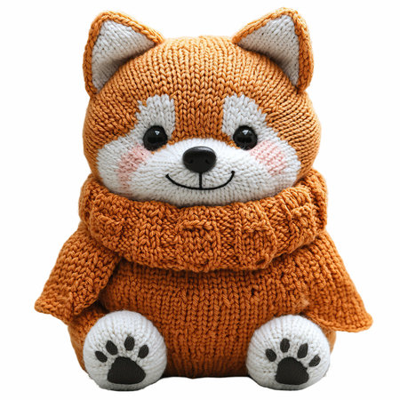 Cute knitted fox. Isolated on a white background.の写真素材