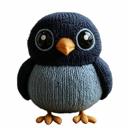 Cute little penguin in a knitted hat isolated on white backgroundの写真素材