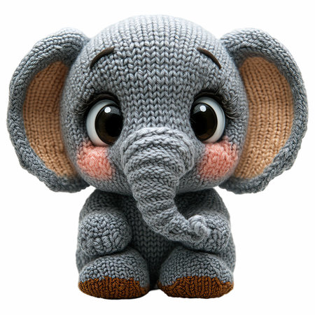 Cute crochet elephant isolated on white background. Clipping path included.の写真素材